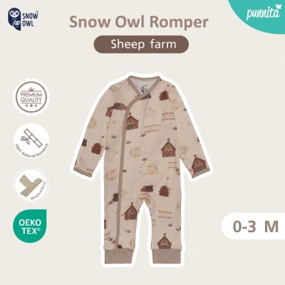 New Collection !! Snow owl Romper  เสื้อป้ายแบบแปะ ชุดหมี แขน-ขายาว 0-3 M - Sheep farm (วัสดุ ใยไผ่พรีเมี่ยม 100%)
